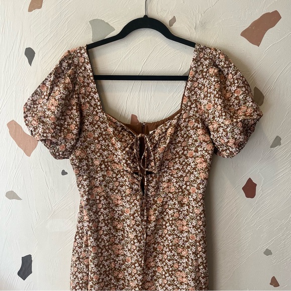 NEW ASTR the Label Lace-Up Puff Sleeve Midi Dress size L - Picture 4 of 10